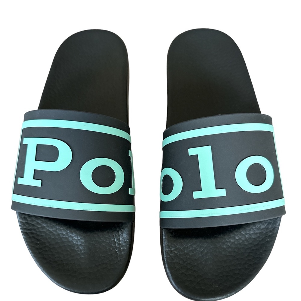 Polo Ralph Lauren POLO Spell Out Black Green Slides Men’s Size 13 New No Box